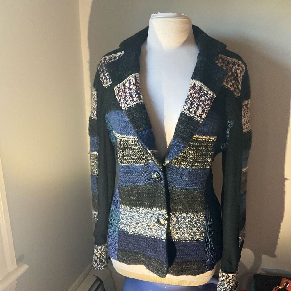 Kaktus Mix Media Patchwork Blazer, Large. Blue. Cottagecore #countrycore funky! - Picture 15 of 16